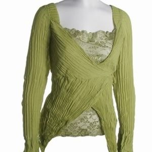 Pleated Kiwi Green Blouse - 2X - BRAND NEW